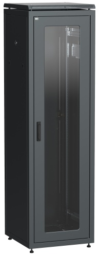 ITK Шкаф сетевой напольный 19" LINEA N 33U 600х800мм стеклянная передняя дверь, задняя металлическая черный | код LN05-33U68-GM | IEK